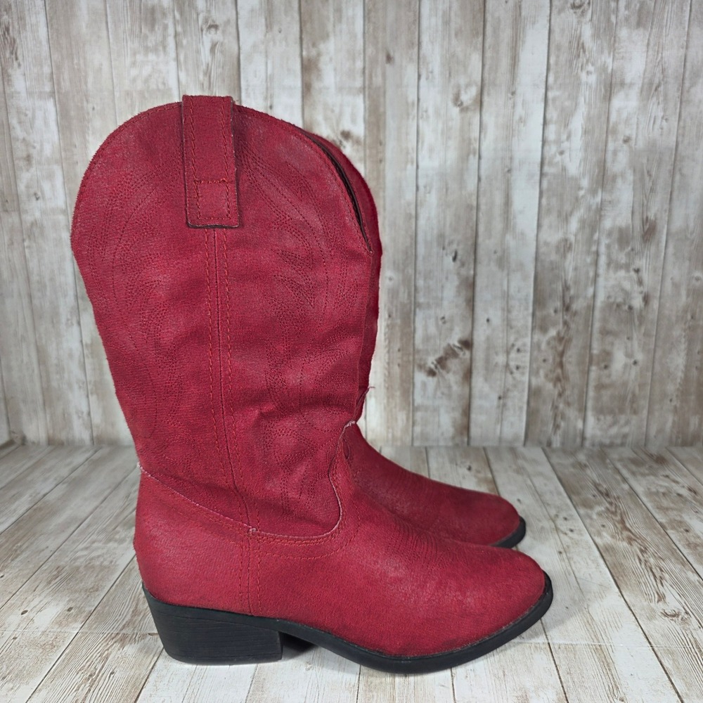 Red Faux Suede Western Cowboy Boots Women's Size 6M Ankle‎ High Fashion
